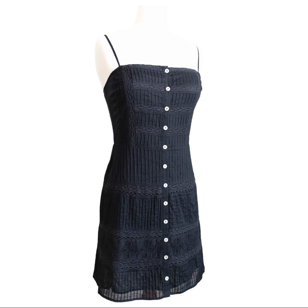 Pintuck Black Reformation Button Mini Dress Small